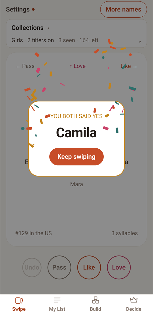 A match landing on the deck, telling both partners they said yes to the same name.